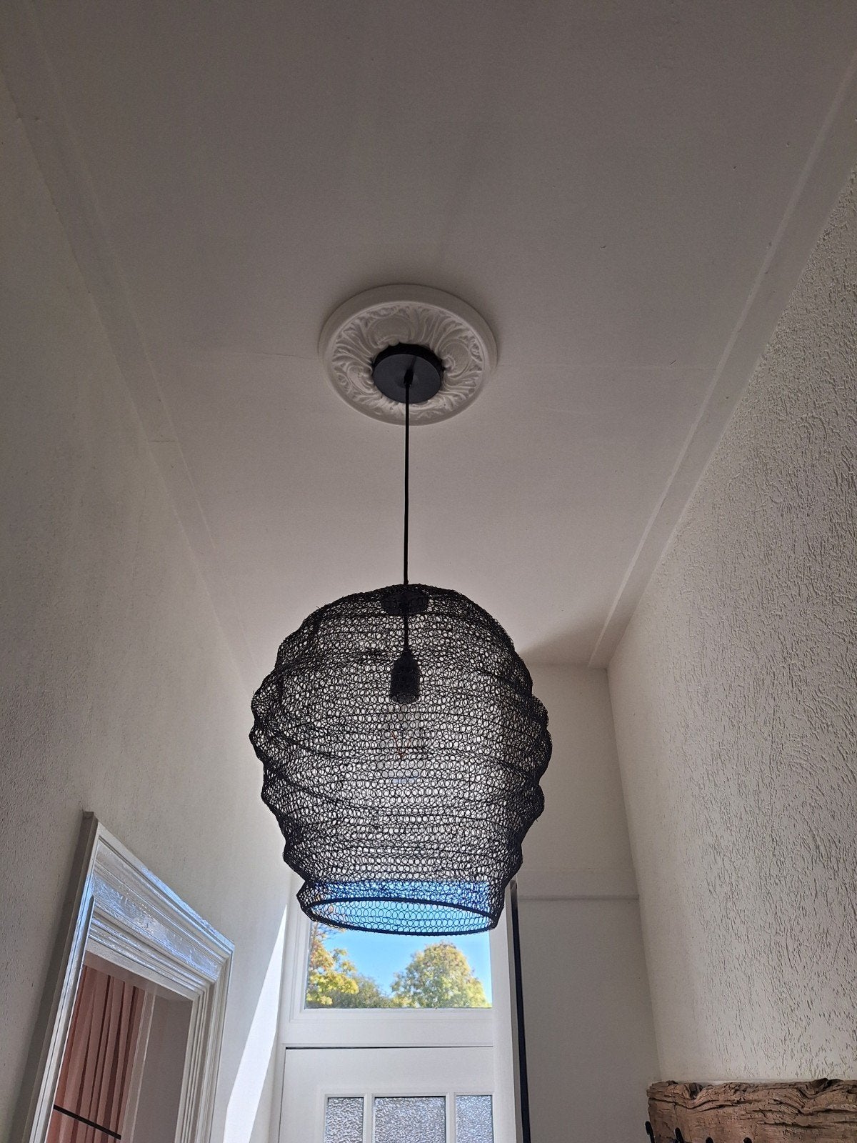 Hanglamp zwart gaas, Zo goed als nieuw, Metaal, Hanglamp, Zwart