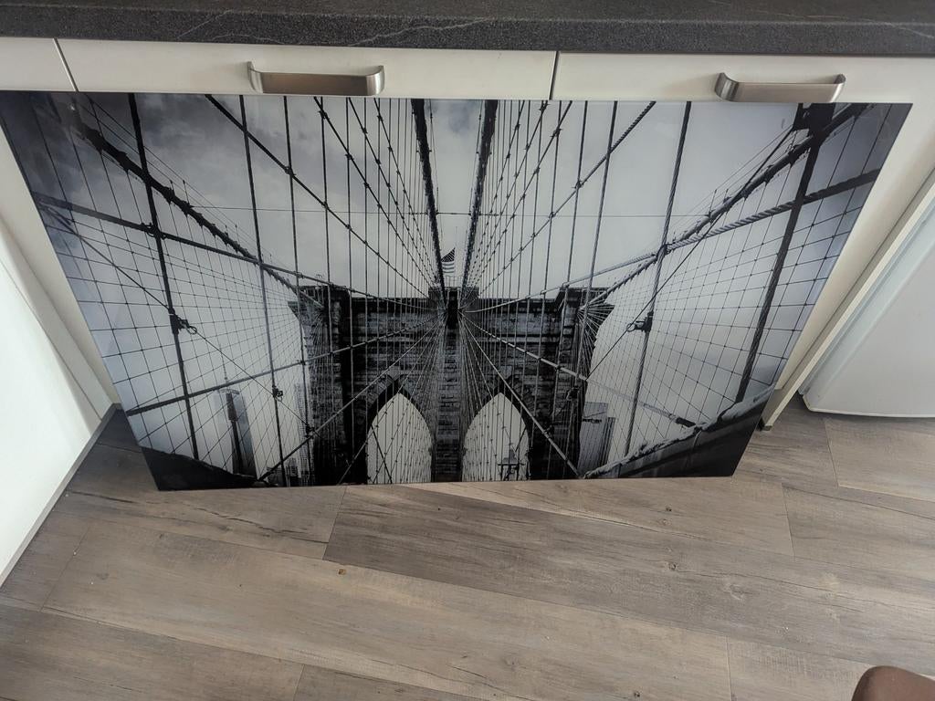 Glazen plaat Brooklyn Bridge - 120x80cm, Ophalen, Zo goed als nieuw, 100 tot 125 cm, Foto of Poster