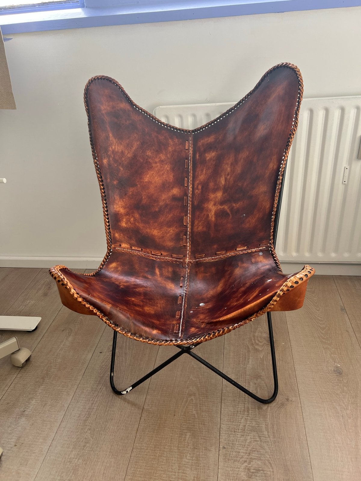 Leren Vlinderstoel - leather butterfly chair, Gebruikt, Bruin, Verzenden, Leer