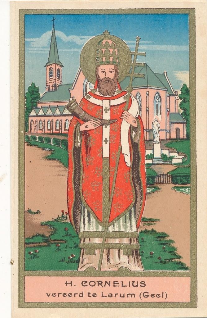 Mooi oud devotieprentje H. Cornelius met Litanie 1899, Verzenden, Zo goed als nieuw, Kaart of Prent, Christendom | Katholiek