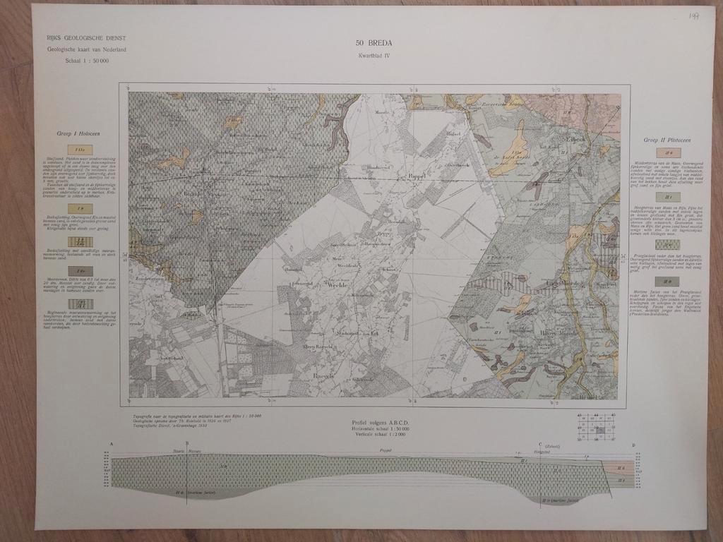 147 / Geologische kaart uit 1933 Breda kwartnlad IV, Boeken, Atlassen en Landkaarten, Ophalen of Verzenden, 1800 tot 2000, Landkaart