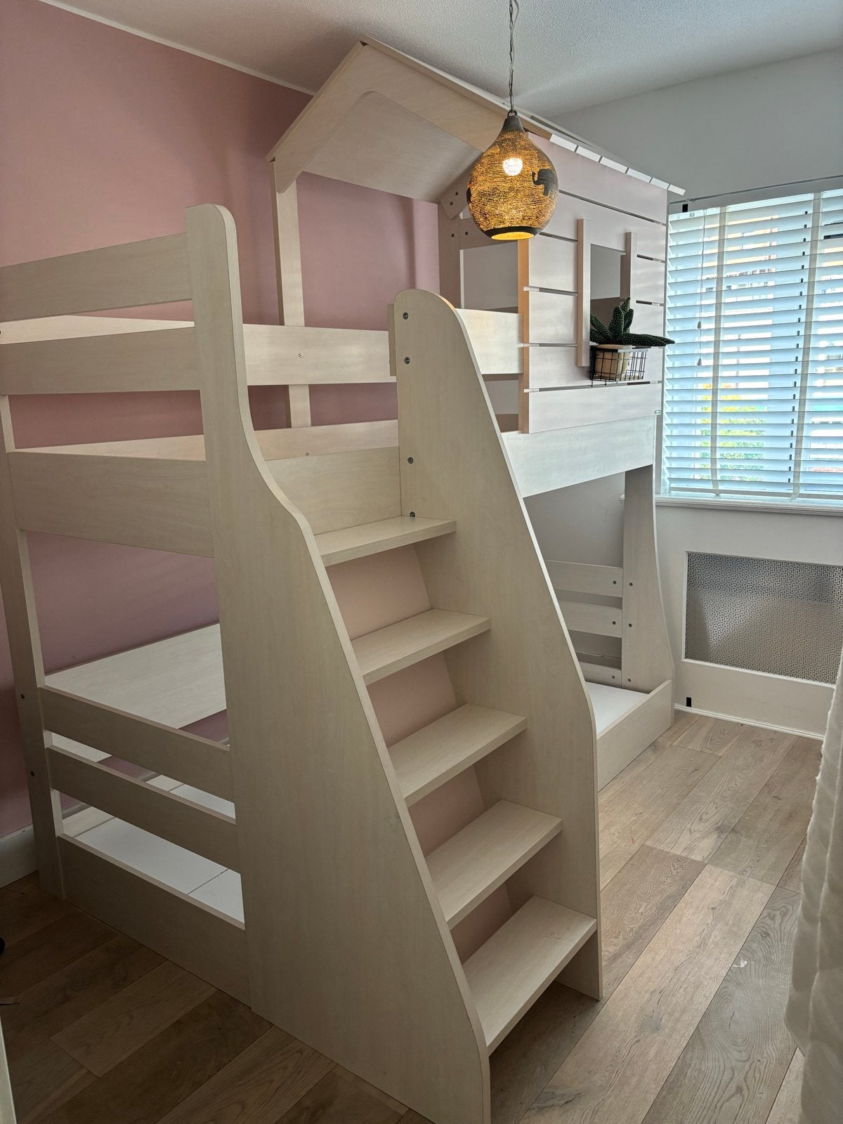 Stapelbed met huisje - Roze en wit, 90 cm, 160 tot 180 cm, Tweepersoons, Ophalen of Verzenden