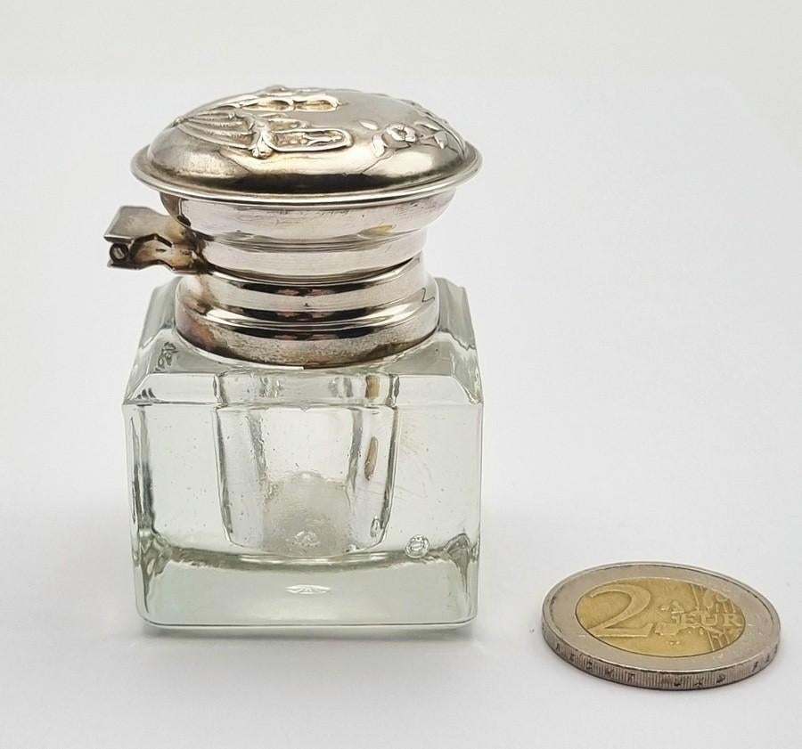 1239. Zilveren inktpot met Art Nouveau decor, 20e eeuw, Ophalen of Verzenden, Zilver
