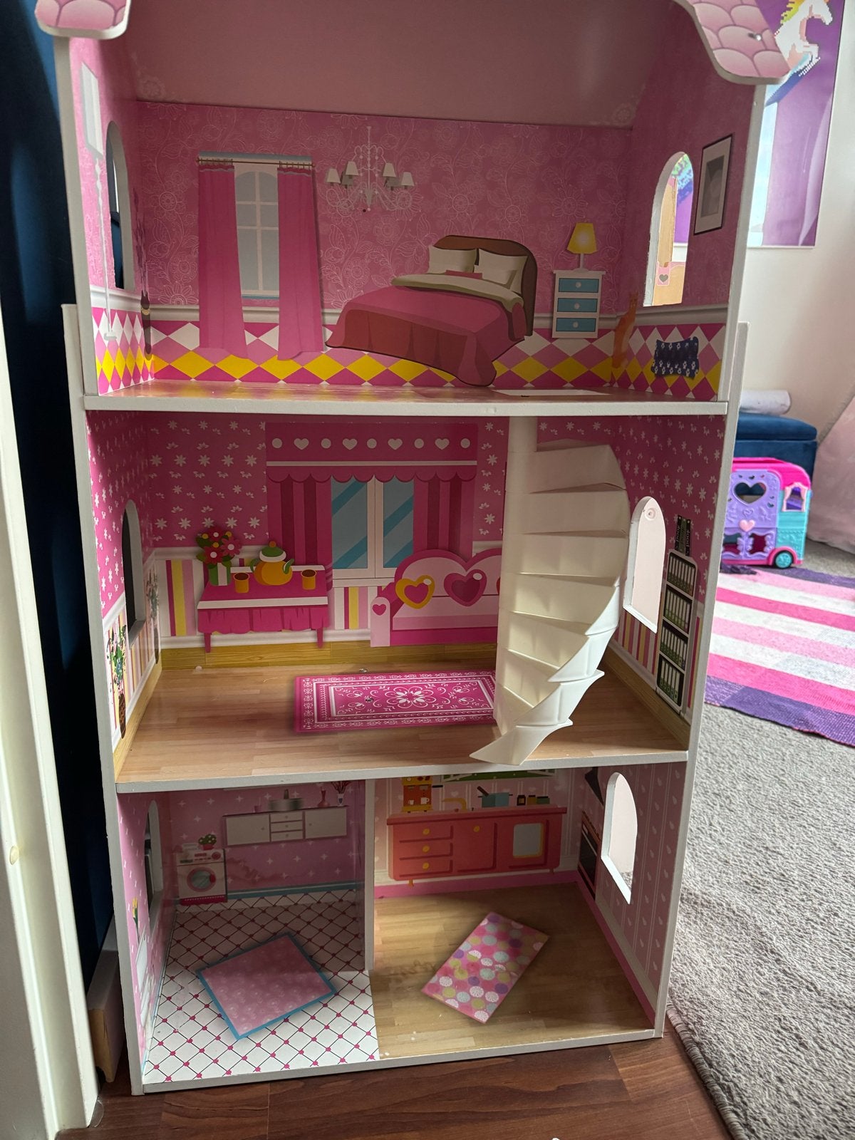 Groot Roze Poppenhuis/ barbiehuis, Kinderen en Baby's, Speelgoed | Poppenhuizen, Ophalen, Gebruikt, Poppenhuis