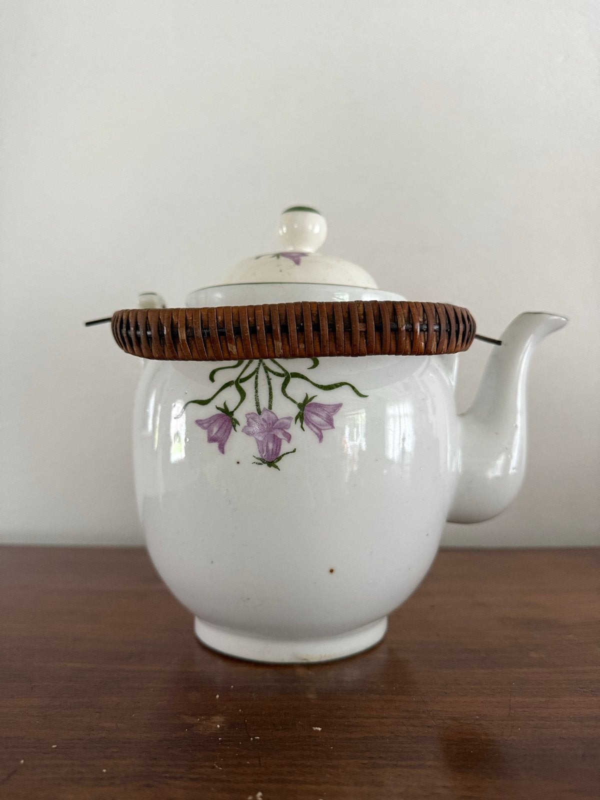 Antieke Japanse Theepot met Riet Handvat - Porselein, Ophalen of Verzenden
