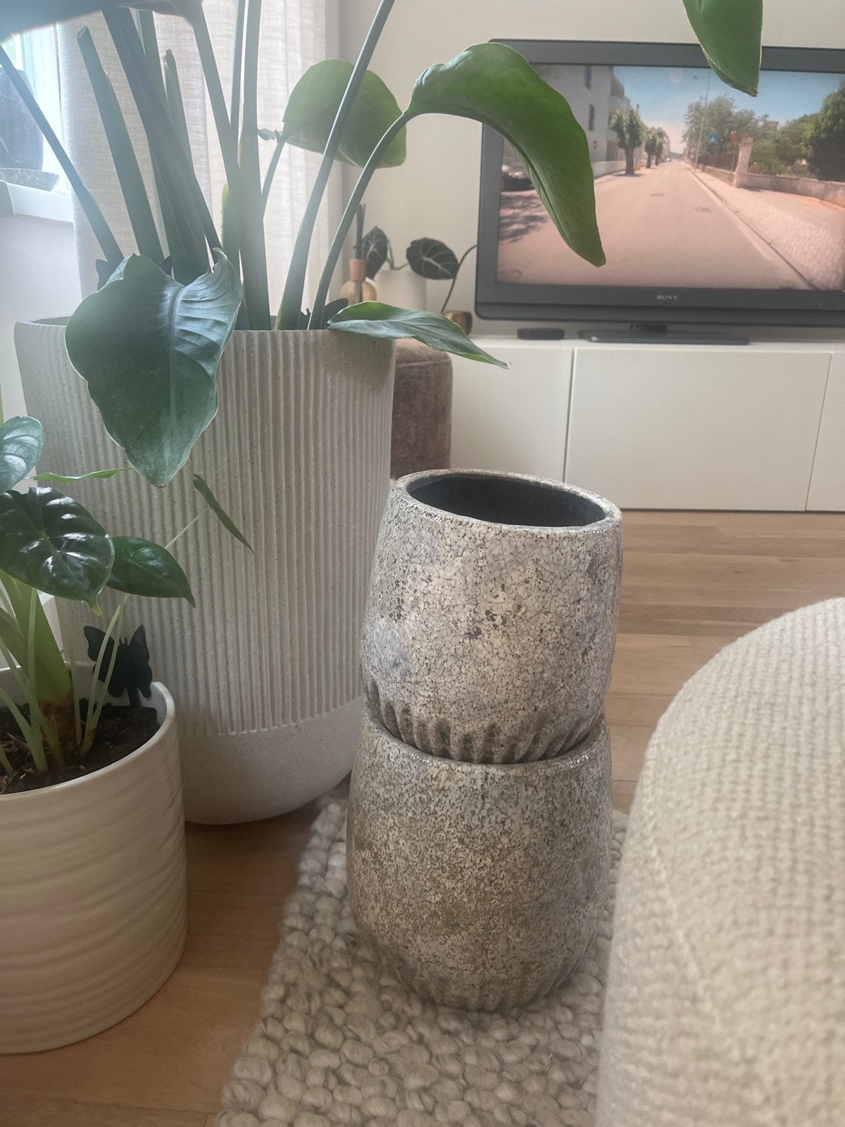 Set van 2 decoratieve bloempotten, grijs/wit, Ophalen, Gebruikt, Rond, Binnen