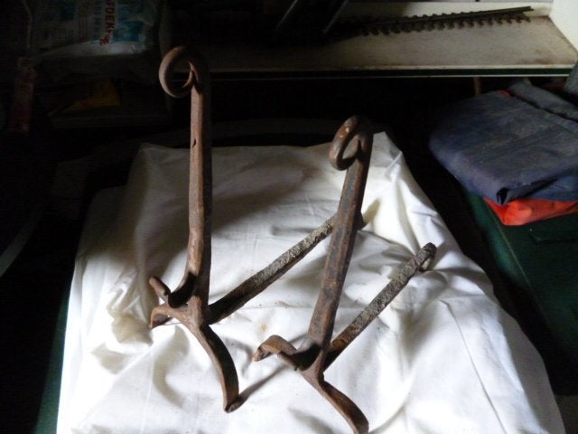 stel antieke smeedijzeren Franse vuurbokken 30 cm, Huis en Inrichting, Haarden, Ophalen of Verzenden, Gebruikt, Vrijstaande haard