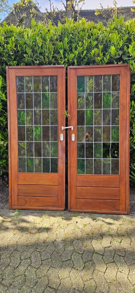 En suite deuren met glas-in-lood, 163x202cm, Doe-het-zelf en Verbouw, Deuren en Horren, Ophalen, Gebruikt, 120 cm of meer, Binnendeur
