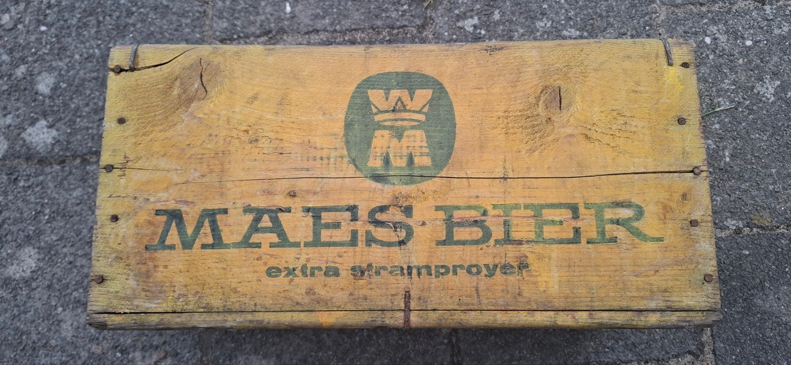 Maes brouwerij de kroon Stramproy kleine gele  bierkrat 1, Verzamelen, Ophalen of Verzenden, Overige merken