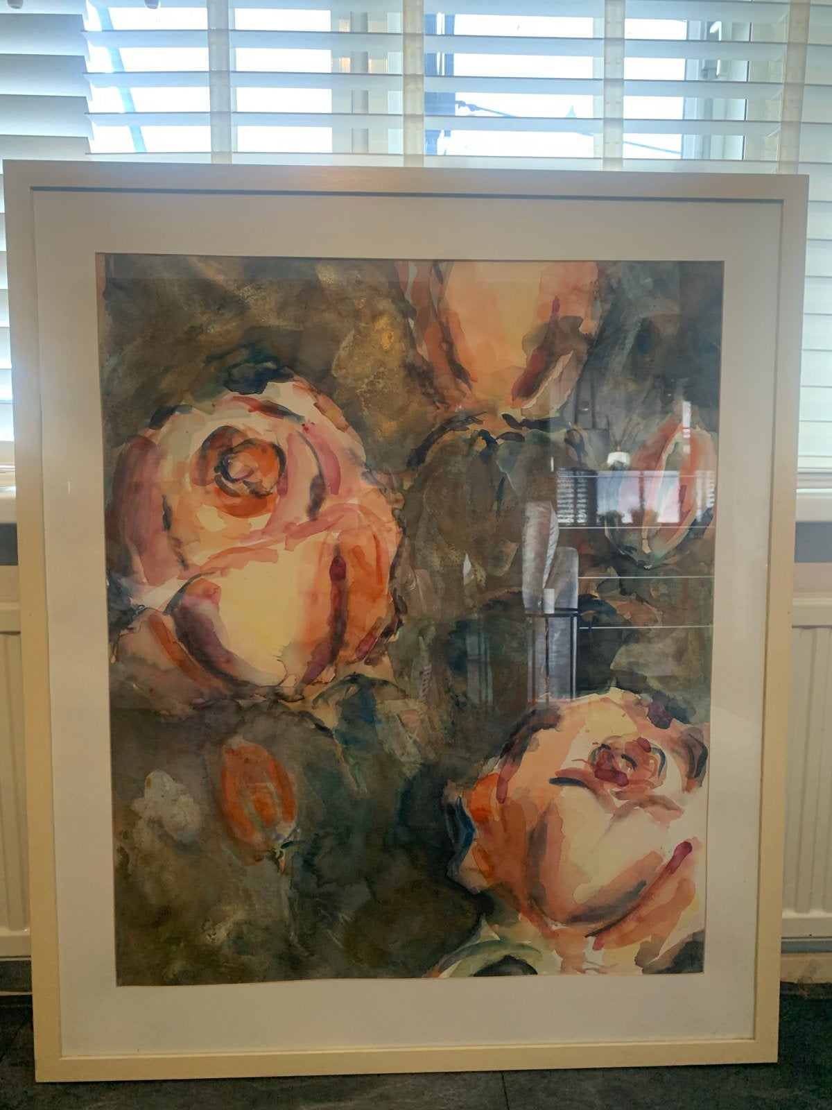 Schilderij met rozen in aquareltechniek, Realistisch, Ophalen of Verzenden, Aquarel, Papier