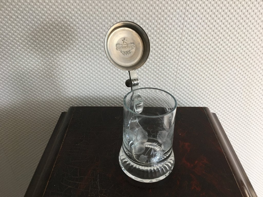 originele bierpul met tinnen deksel van Heineken + decoratie, Verzenden, Nieuw, Pul(len), Heineken