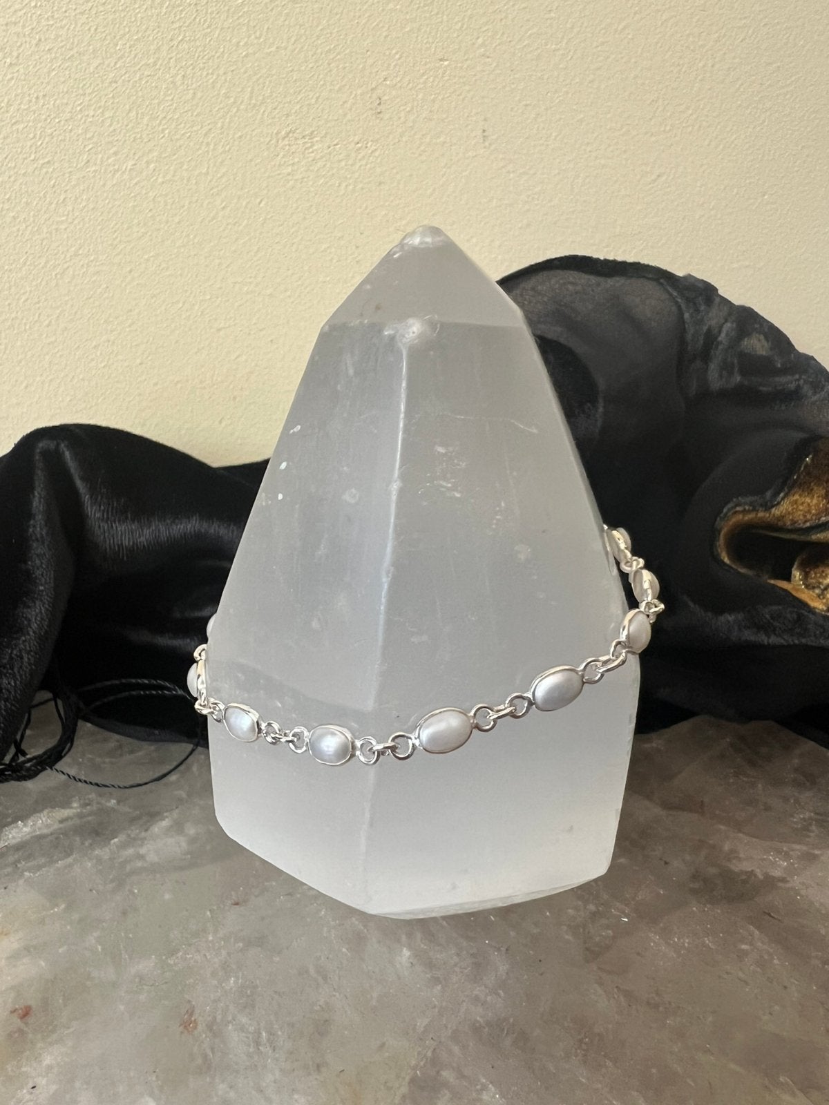 Parel zoetwater zilver beschermt geluk intuïtie balans magie, Met bedels of kralen, Wit, Magnolia11, Nieuw