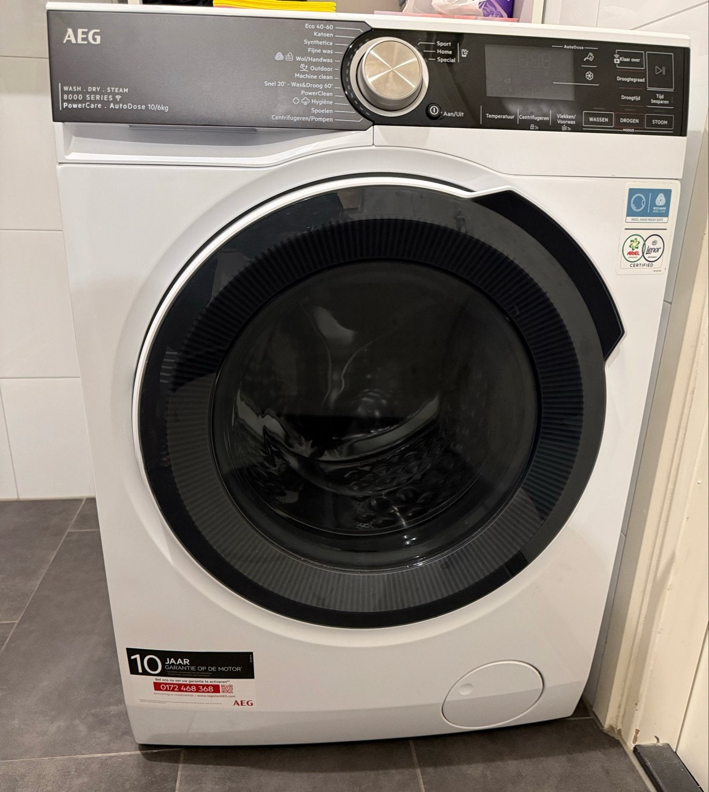 AEG Was/Droogcombinatie (zie beschrijving), 10 kg of meer, Ophalen, Gebruikt, 85 tot 90 cm