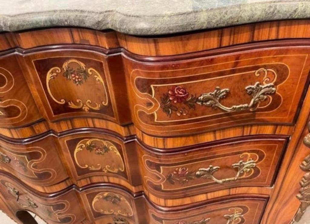 Louis XV-stijl walnoot gefineerde commode marmer blad 107x88, Ophalen