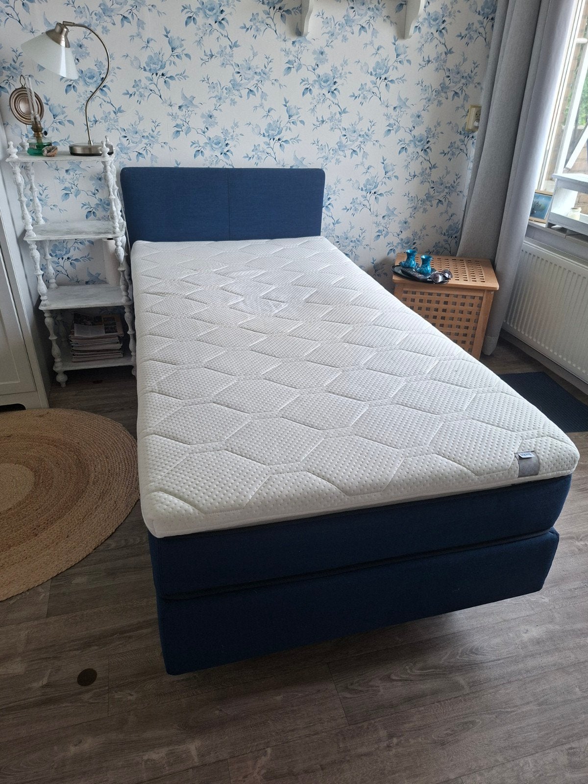 Auping Comfort Boxspring 100x200 met Topper - Donkerblauw, Ophalen, 100 cm, Eenpersoons, Blauw