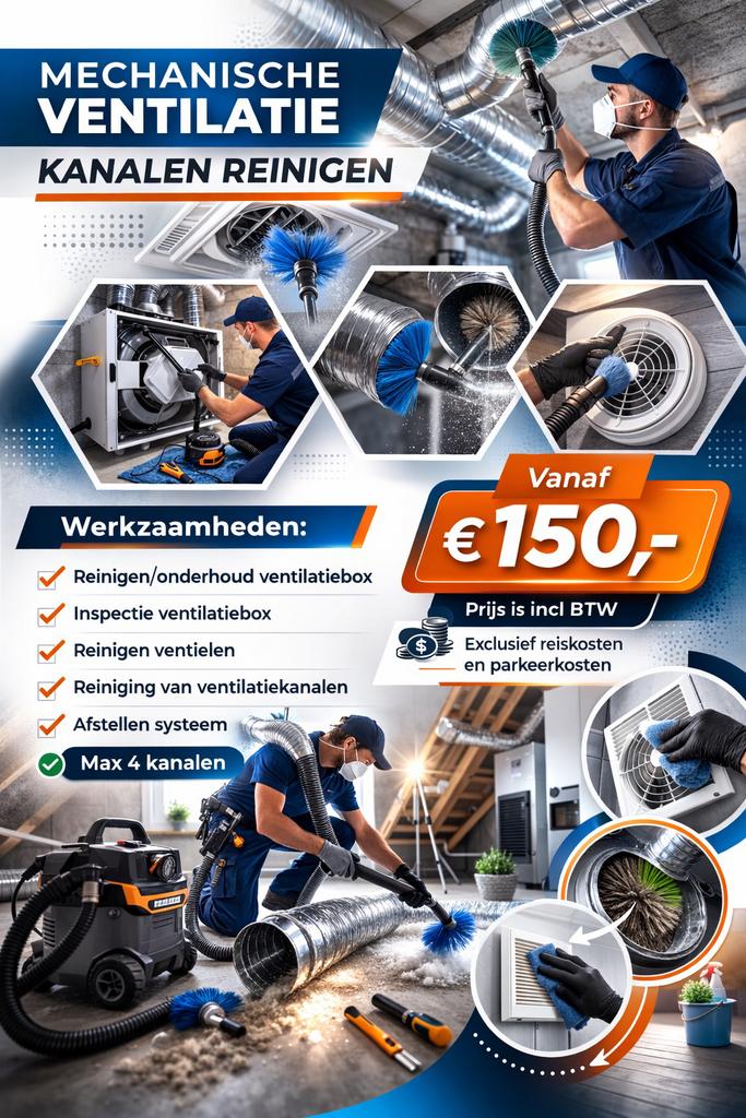 Mechanische ventilatie reinigen €150,-, Ophalen of Verzenden, Zo goed als nieuw