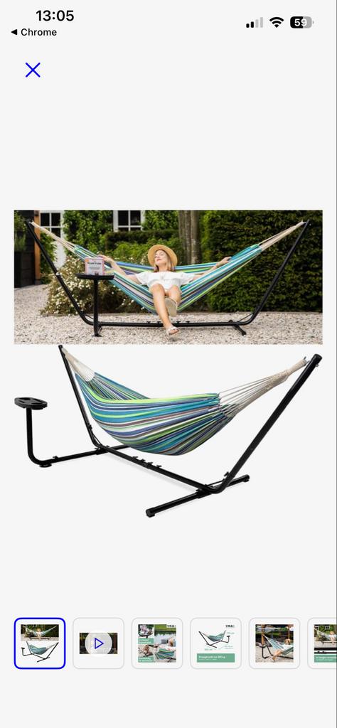 Vita5 Hangmat met Standaard, Bekerhouder - 2 Pers, Tuin en Terras, Hangmatten, Ophalen, Gebruikt, Meerpersoons, Met standaard