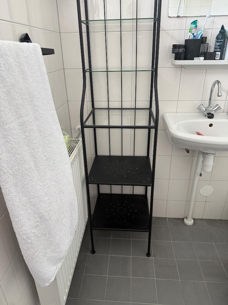 Metalen badkamerrek / opbergrek – zwart, Huis en Inrichting, Ophalen, Zo goed als nieuw