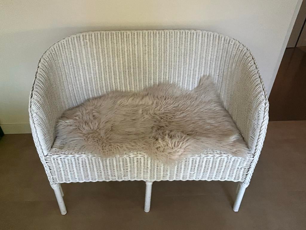 Vintage rotan bankje wit, Ophalen, Gebruikt, Tweepersoons, Riet of Rotan