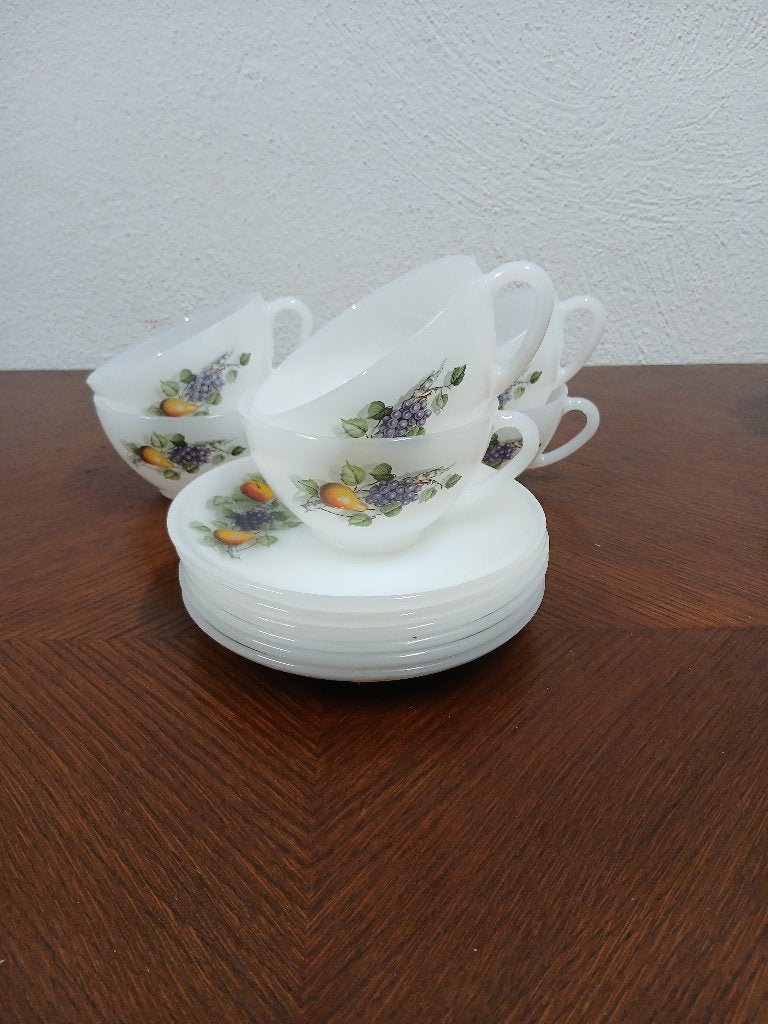 Vintage Arcopal France "Fruits de France" Set van 6, Huis en Inrichting, Keuken | Servies, Ophalen of Verzenden, Overige stijlen