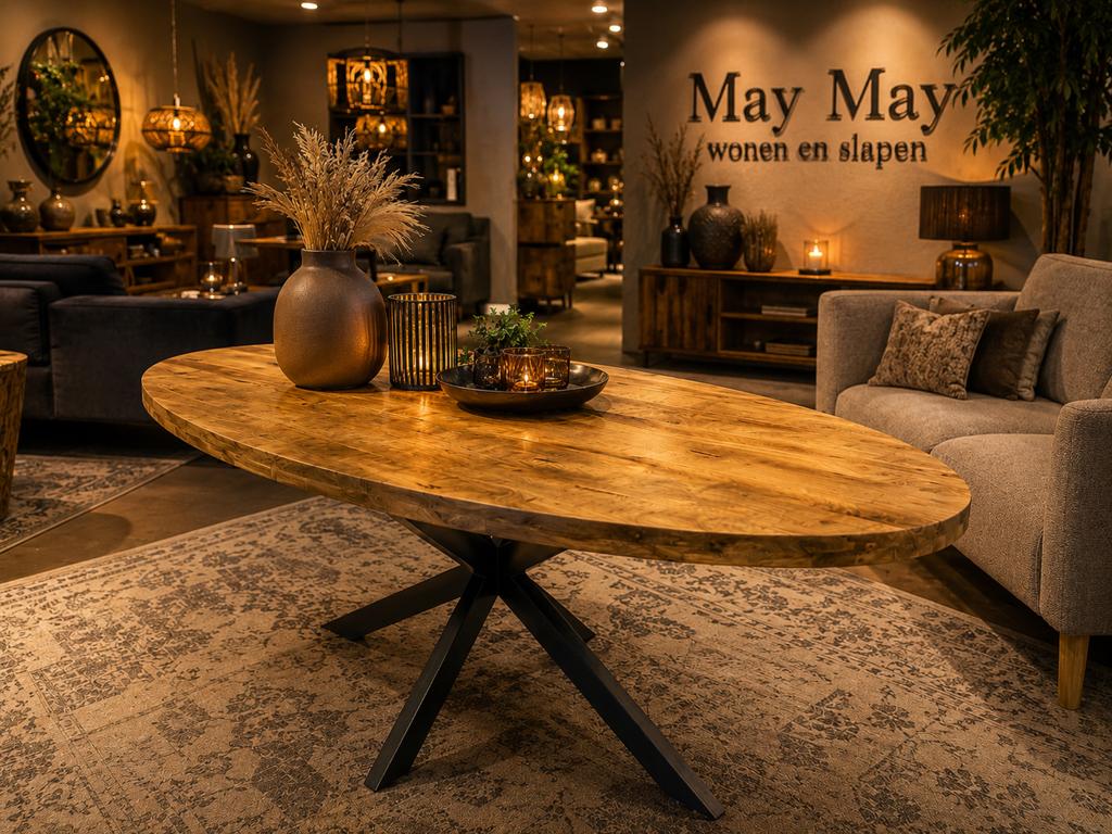 Eettafel ovaal 210x100 €349,-Mango Direct leverbaar E-7320, Huis en Inrichting, Tafels | Eettafels, Nieuw, 50 tot 100 cm, 200 cm of meer