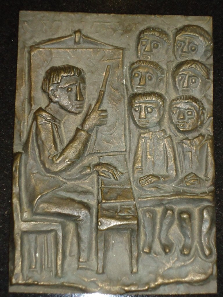 Bronzen plaat Egino WEINERT leraar monnik kinderen onderwijs, Antiek en Kunst, Kunst | Beelden en Houtsnijwerken, Ophalen of Verzenden