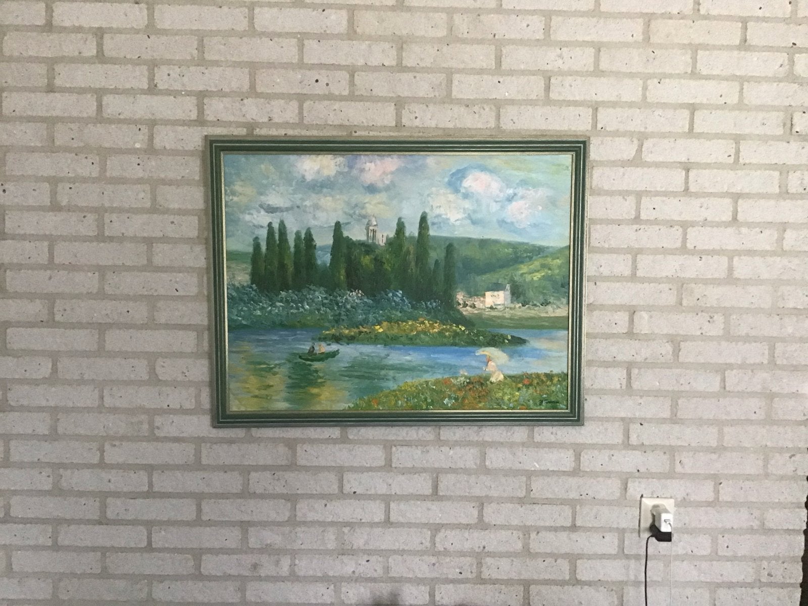 Schilderij: Landschap met water en figuren, Antiek en Kunst, Ophalen, Doek, Impressionistisch, Landschap