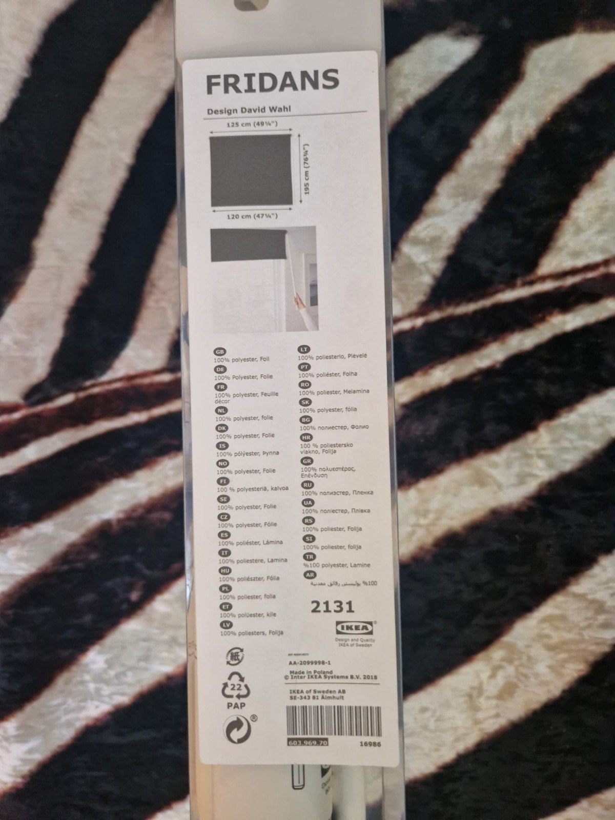 IKEA Fridans rolgordijn 120x195 cm, donkergrijs, Ophalen, Inclusief montageonderdelen, Nieuw, Rolgordijn