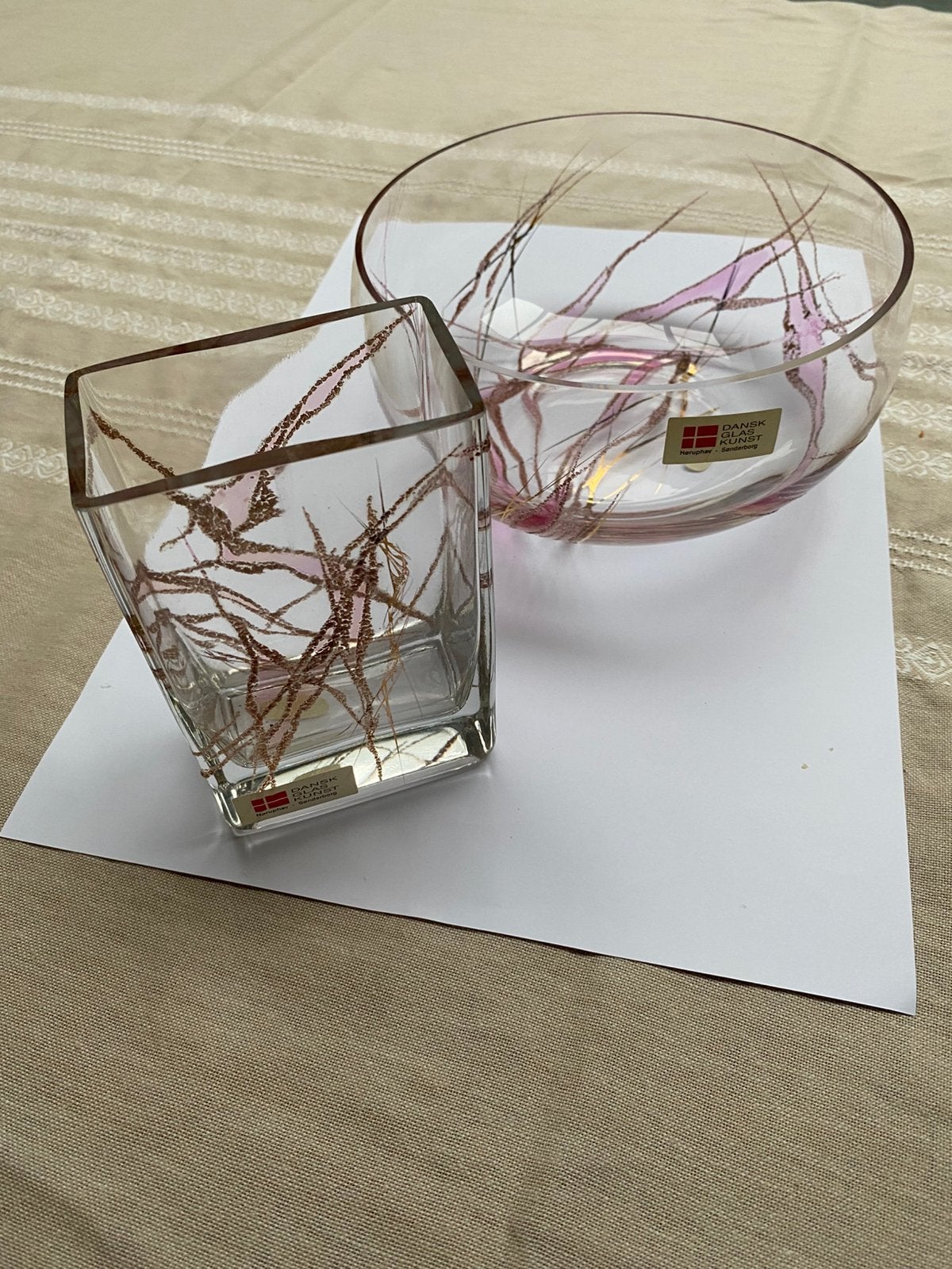 Dansk Glaskunst vaas en schaal, Huis en Inrichting, Woonaccessoires | Vazen, Ophalen, Zo goed als nieuw, Glas