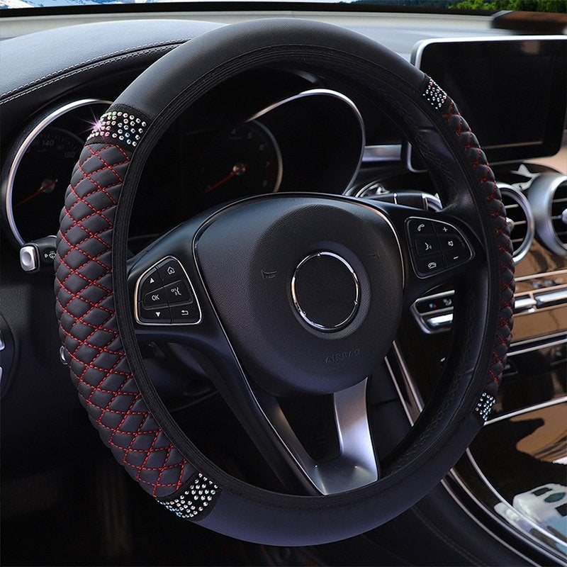 Zwarte Leren Glitter Met Rood Auto Stuurhoes / Stuur Hoes, Verzenden, Nieuw