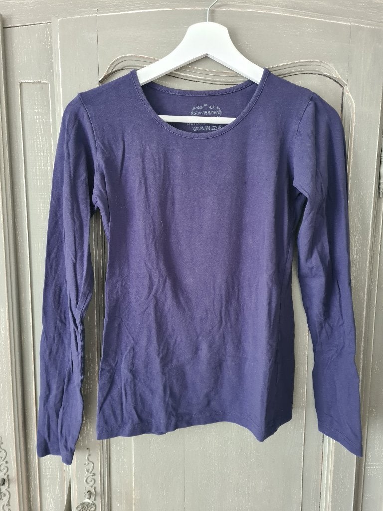 Blauw shirt met lange mouw mt 158 - 164, Kinderen en Baby's, Kinderkleding | Maat 158, Gebruikt, Meisje, Ophalen of Verzenden