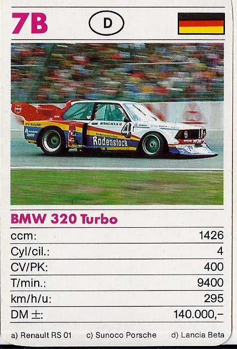 Kw4 autokaartje 7B BMW 320 Turbo, Ophalen of Verzenden, Zo goed als nieuw, Auto's