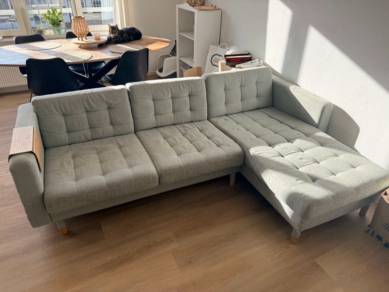 IKEA LANDSKRONA hoekbank – lichtgroen/hout –, Huis en Inrichting, Ophalen, Zo goed als nieuw, Hout