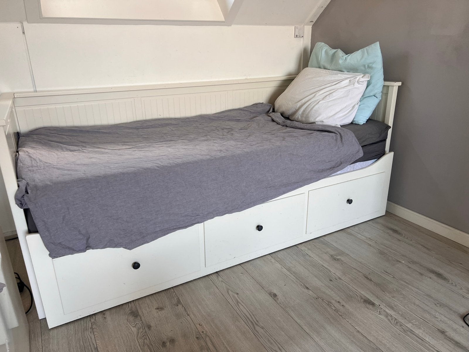 IKEA Hemnes bedbank met 3 lades - Wit, Ophalen, Eenpersoons, Wit, 80 cm