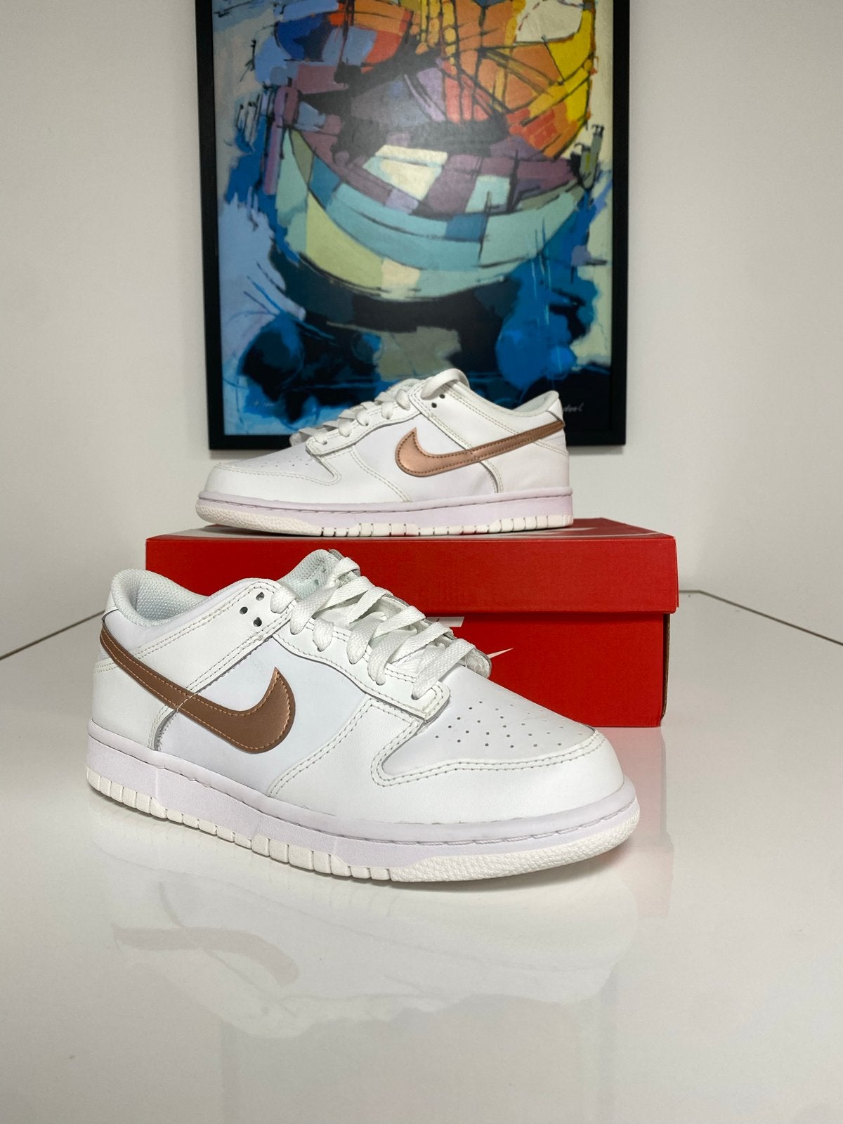 Nike Dunk Low White Pink (GS), Kleding | Dames, Verzenden, Wit, Sneakers of Gympen, Zo goed als nieuw