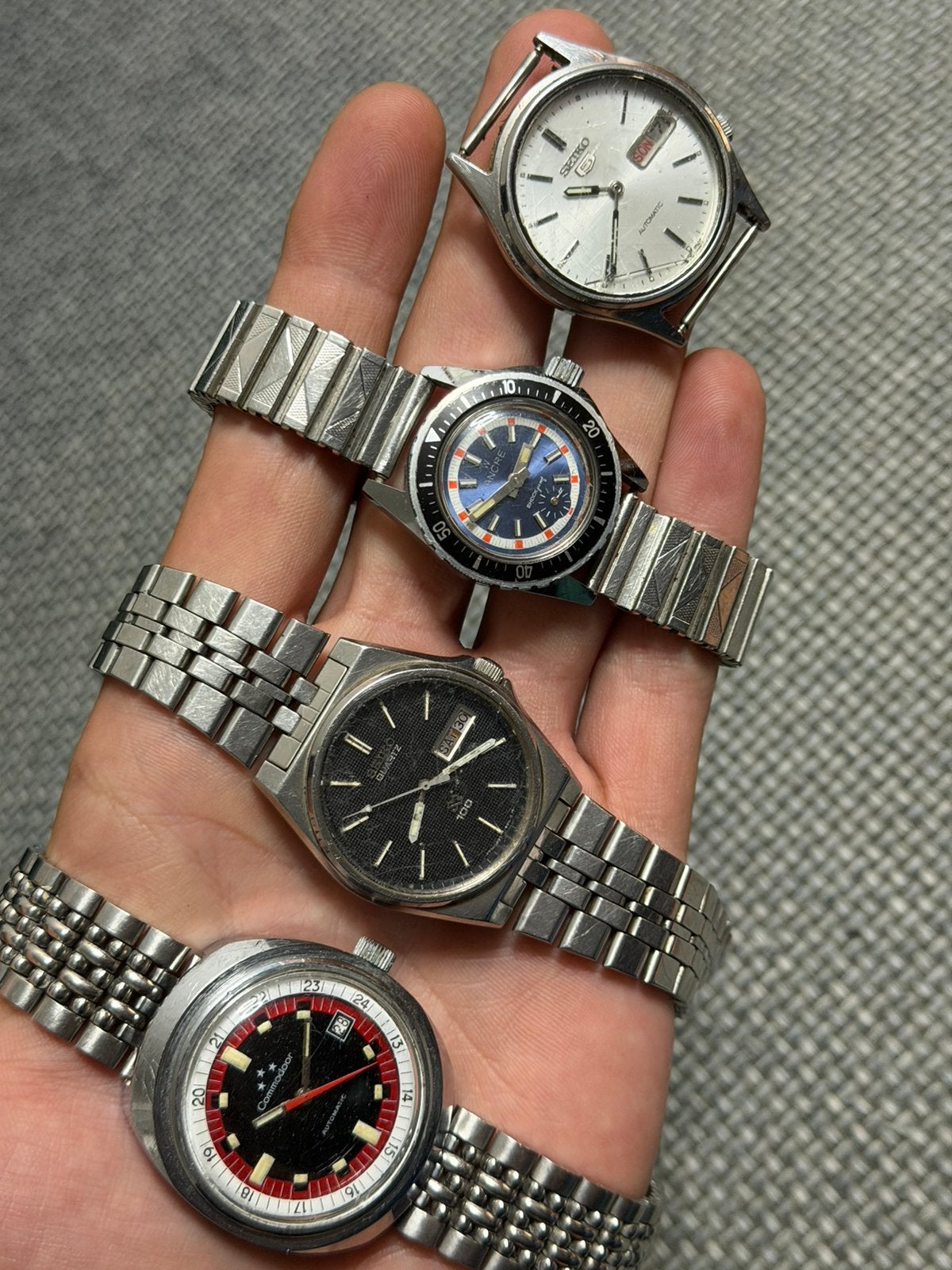 Partij oude merk horloges Commodoor, Seiko, W Ancre #7, Verzenden, Gebruikt