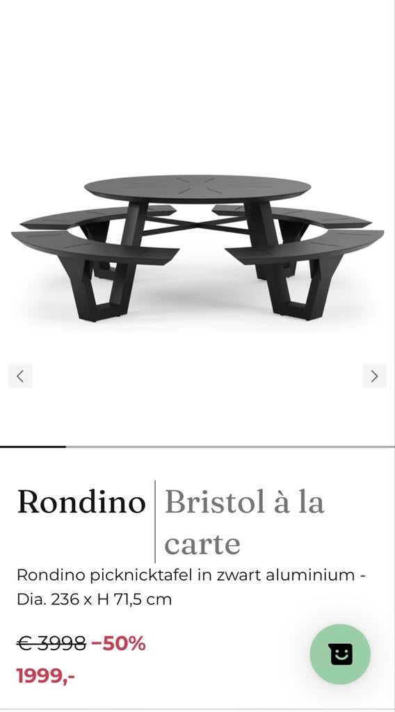 Rondino Picknicktafel Zwart Aluminium te koop!!, Ophalen, Zo goed als nieuw, Rond, Aluminium