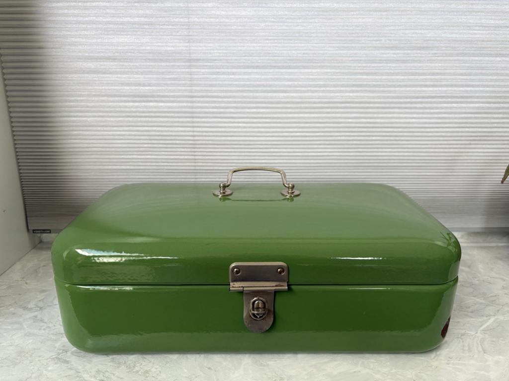 Vintage emaille groene Broodtrommel, Antiek en Kunst, Antiek | Emaille, Ophalen of Verzenden