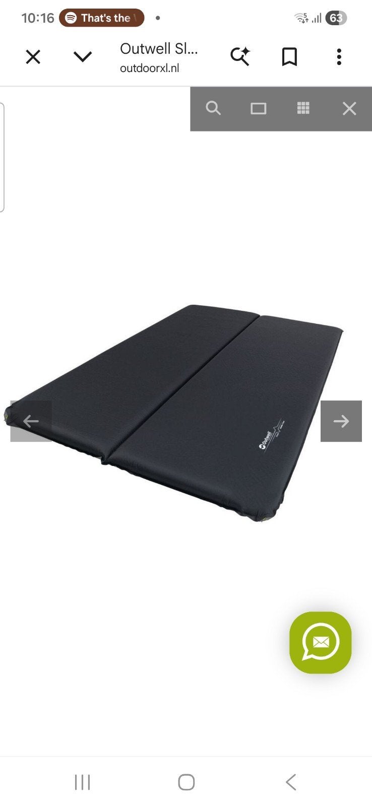outwell slaapmat double 7.5cm dik, Ophalen of Verzenden, Zo goed als nieuw