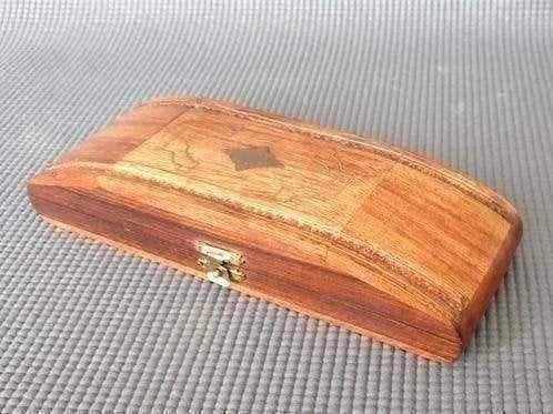 Vintage houten doos met koperbeslag, Ophalen of Verzenden