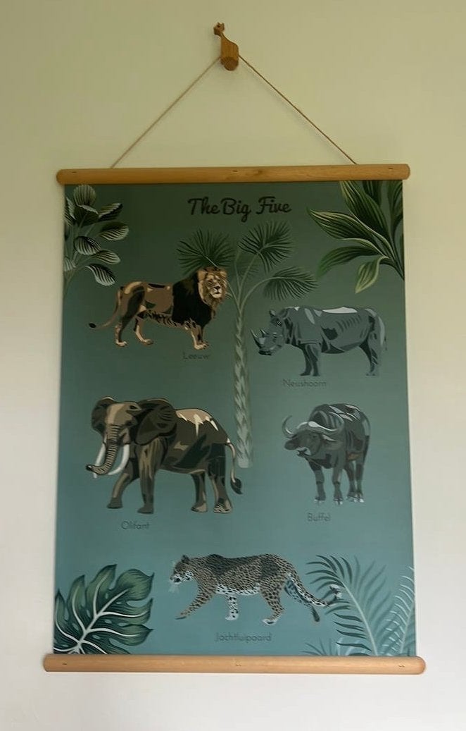 Little & pure Jungle dieren schoolplaat+hout giraffe haak, Ophalen of Verzenden, Wanddecoratie
