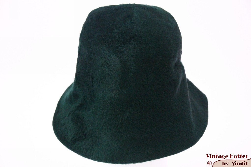 Vintage Dames cloche dophoed G. Rossi groen haarvilt 53, Gebruikt, Meisje, Hoed, Ophalen of Verzenden