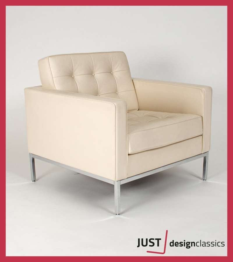 Florence Knoll Lounge Chair Ivory Leder (3 beschikbaar), Huis en Inrichting, Niet ingevuld, Zo goed als nieuw, Niet ingevuld, Niet ingevuld