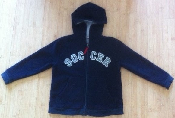 Donkerblauw fleece vest (Bijenkorf) met capuchon, Kinderen en Baby's, Jongen of Meisje, Trui of Vest, Ophalen of Verzenden, Zo goed als nieuw