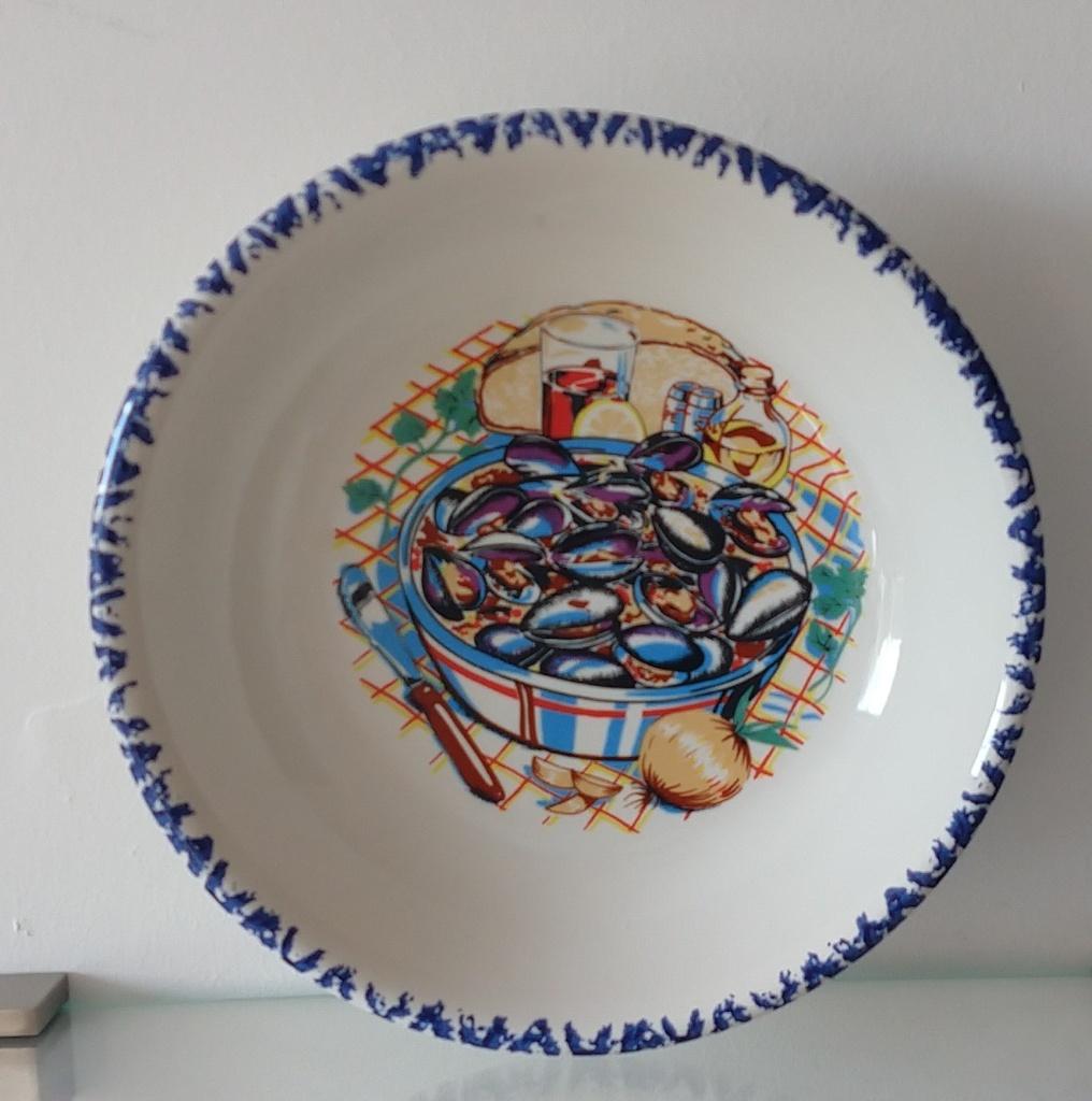 vintage mossel schaal "Moules Marinieres, volgnr 10, Ophalen of Verzenden, Overige stijlen, Aardewerk, Schaal of Schalen