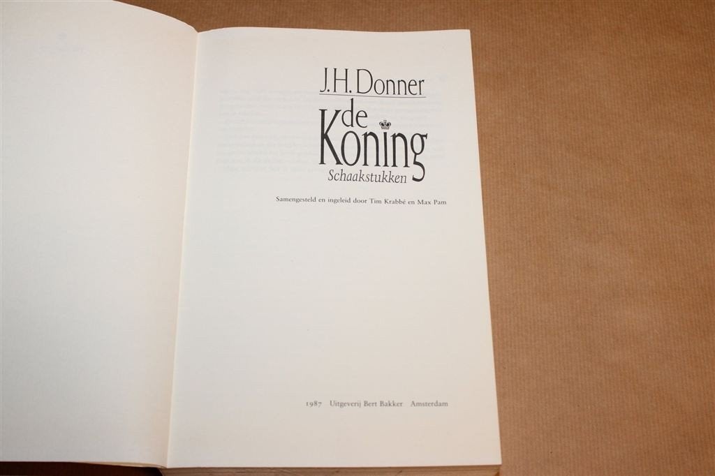De Koning — Donner, Schaakjournalistiek 1987 1e Druk, Ophalen of Verzenden, Gelezen, Overige onderwerpen