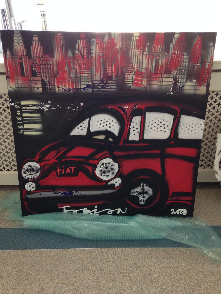 Geweldig Fiat 500 Art Schilderij, Huis en Inrichting, Ophalen, 125 cm of meer, Zo goed als nieuw, Schilderij