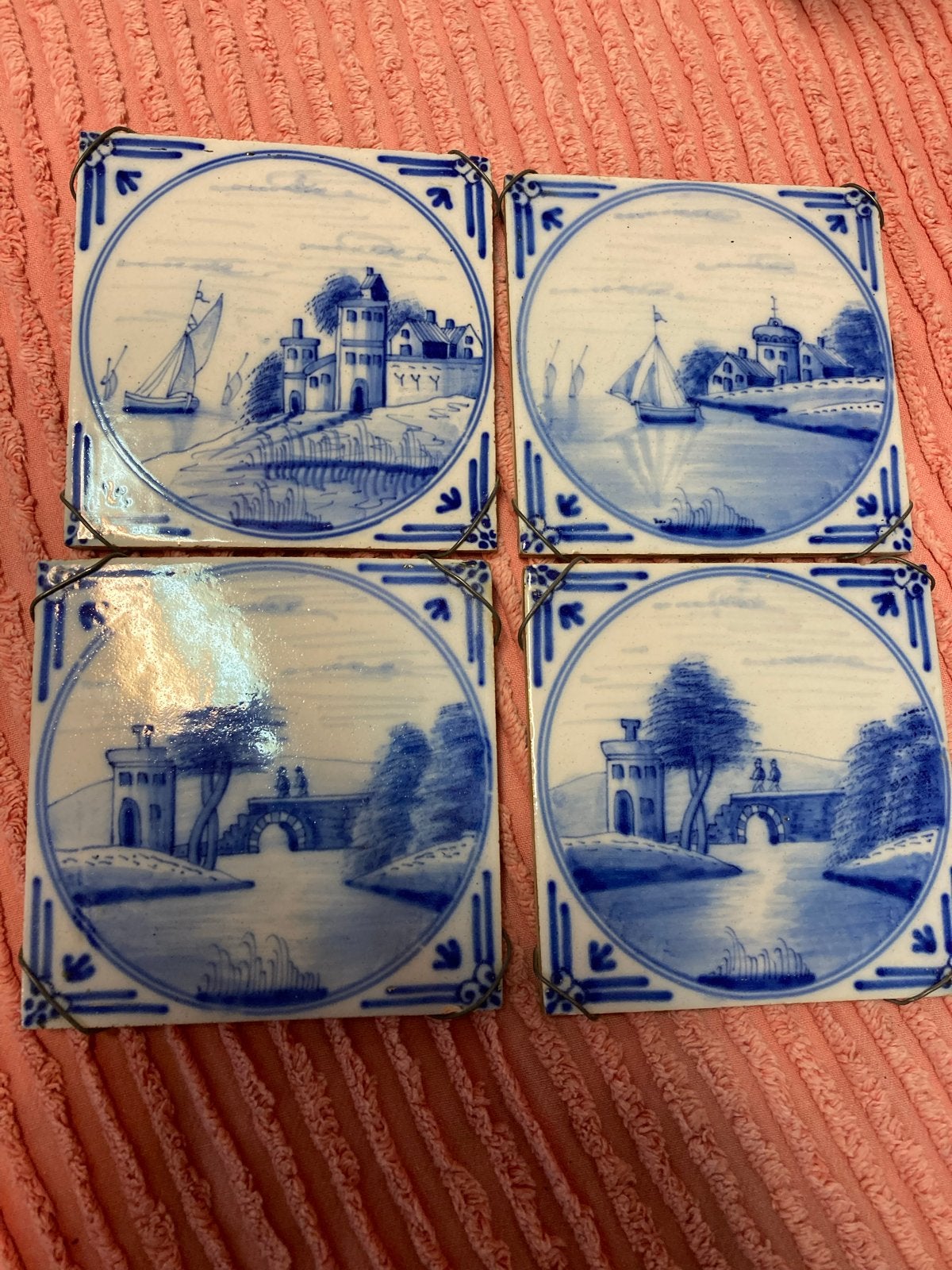 Set van 4 Delfts Blauwe Tegels met Hollandse Landschappen, Ophalen