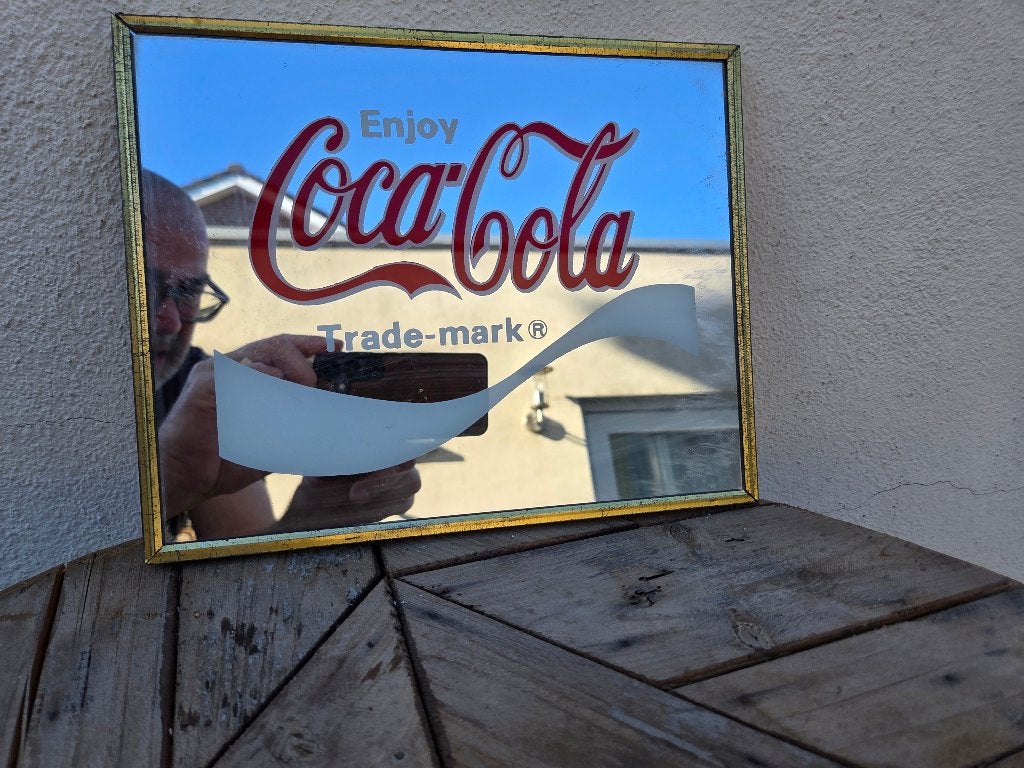 Coca-Cola reclame spiegel in lijst, Ophalen of Verzenden, Zo goed als nieuw, Reclamebord