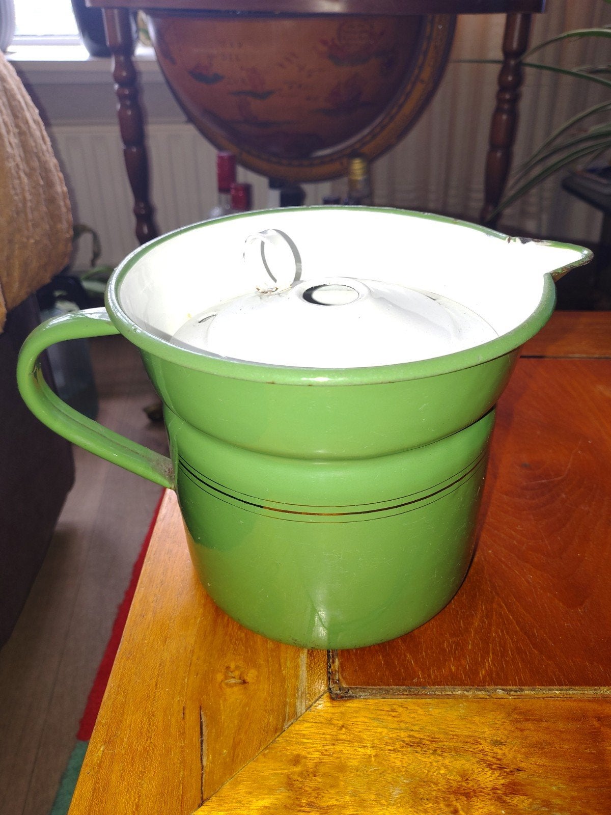 Vintage Groene Emaille Koffiekan met Filter, Ophalen of Verzenden